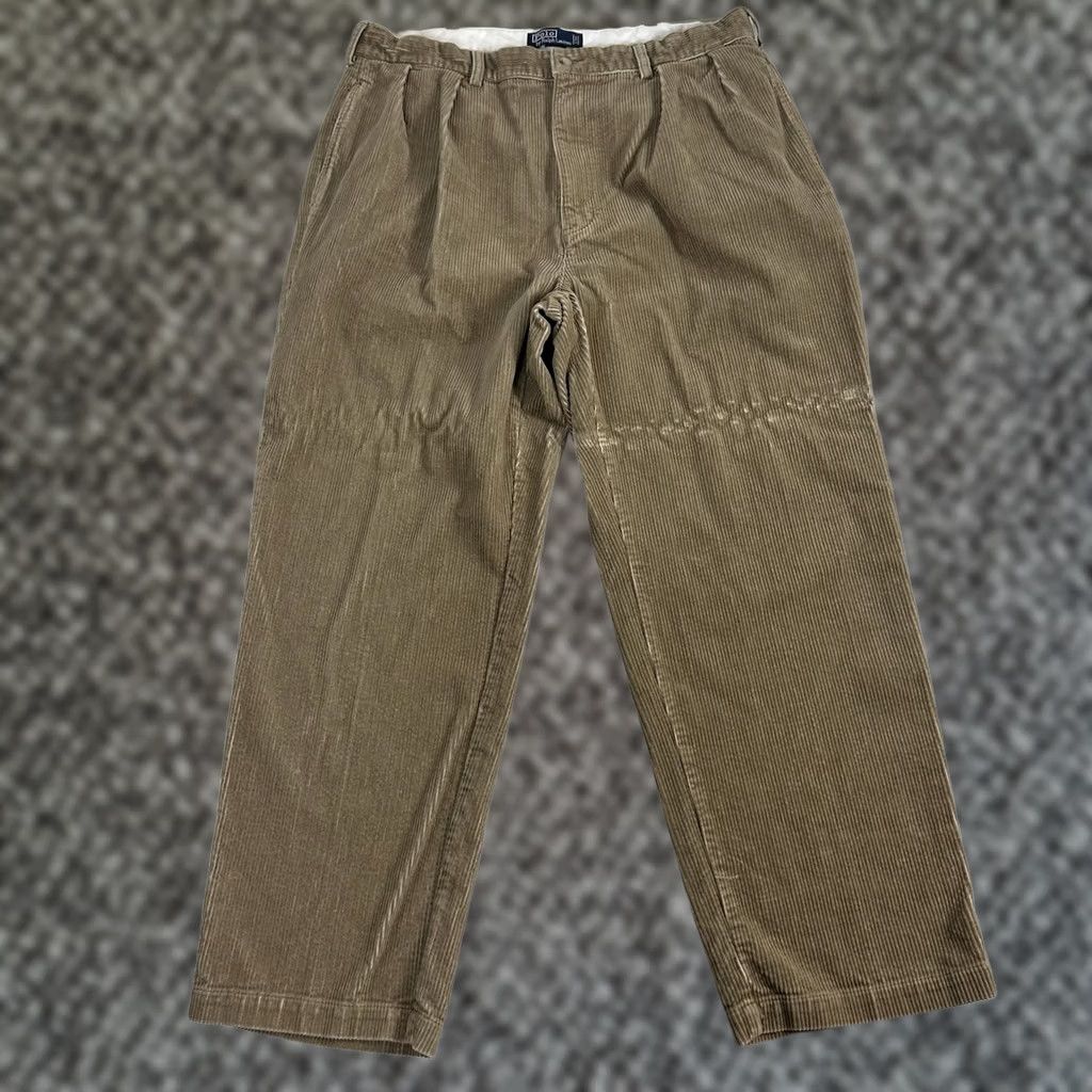 Polo Ralph Lauren VINTAGE Polo Ralph Lauren Andrew High Waisted Pleated Chino Pants 38x30 Men Brown Corduroy Straight 90s USA Preppy Trousers Size US M / EU 48-50 / 2 - 1 Thumbnail