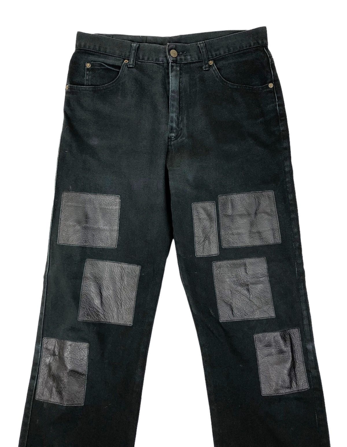 Japanese Brand Japanese Brand Unbrand Black Leather Patchwork Denim Jeans Size US 31 - 3 Thumbnail