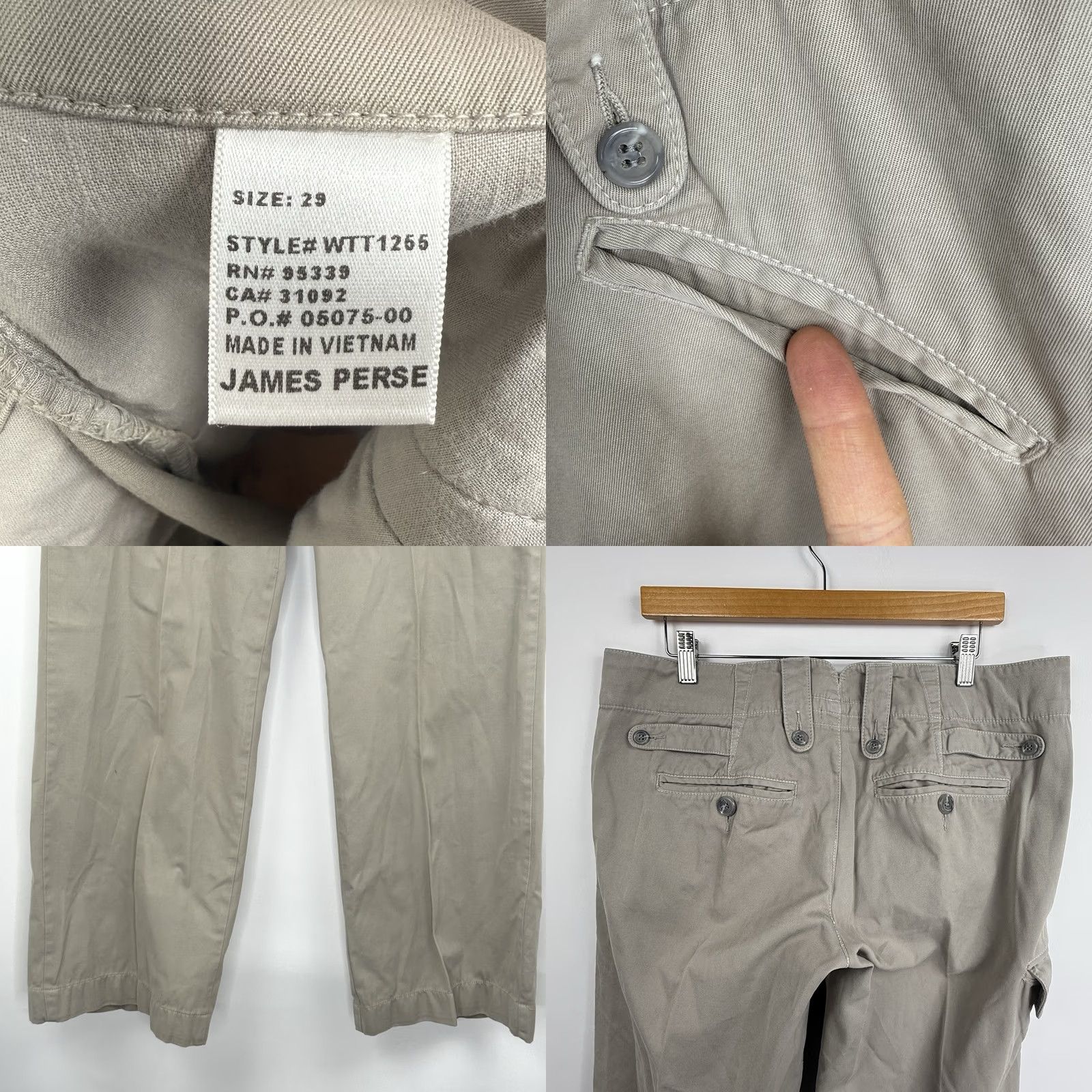 James Perse VINTAGE Standard James Perse Pants Womens 29 Low Rise Cargo Beige 35x31 Wide Leg Size 29" - 8 Thumbnail