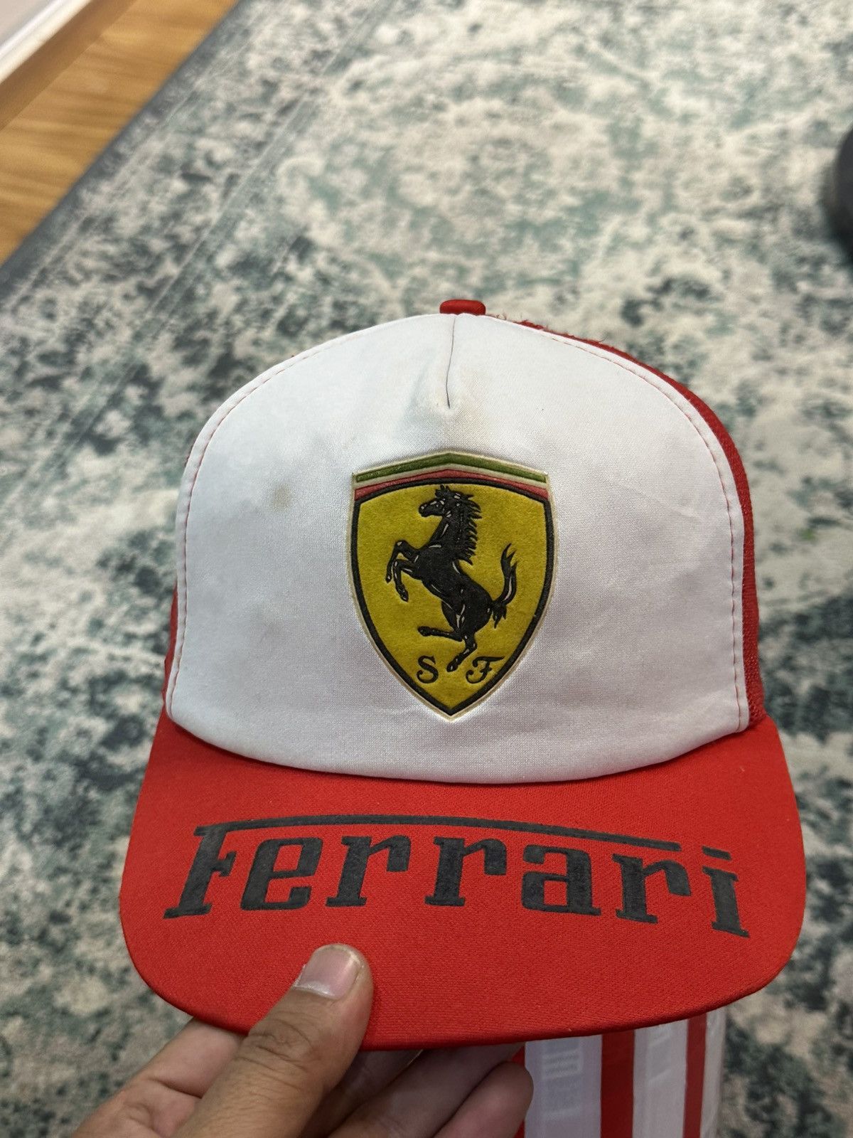 Ferrari Vintage 1990 Ferrari Logo Red Trucker Hats Size ONE SIZE - 3 Thumbnail
