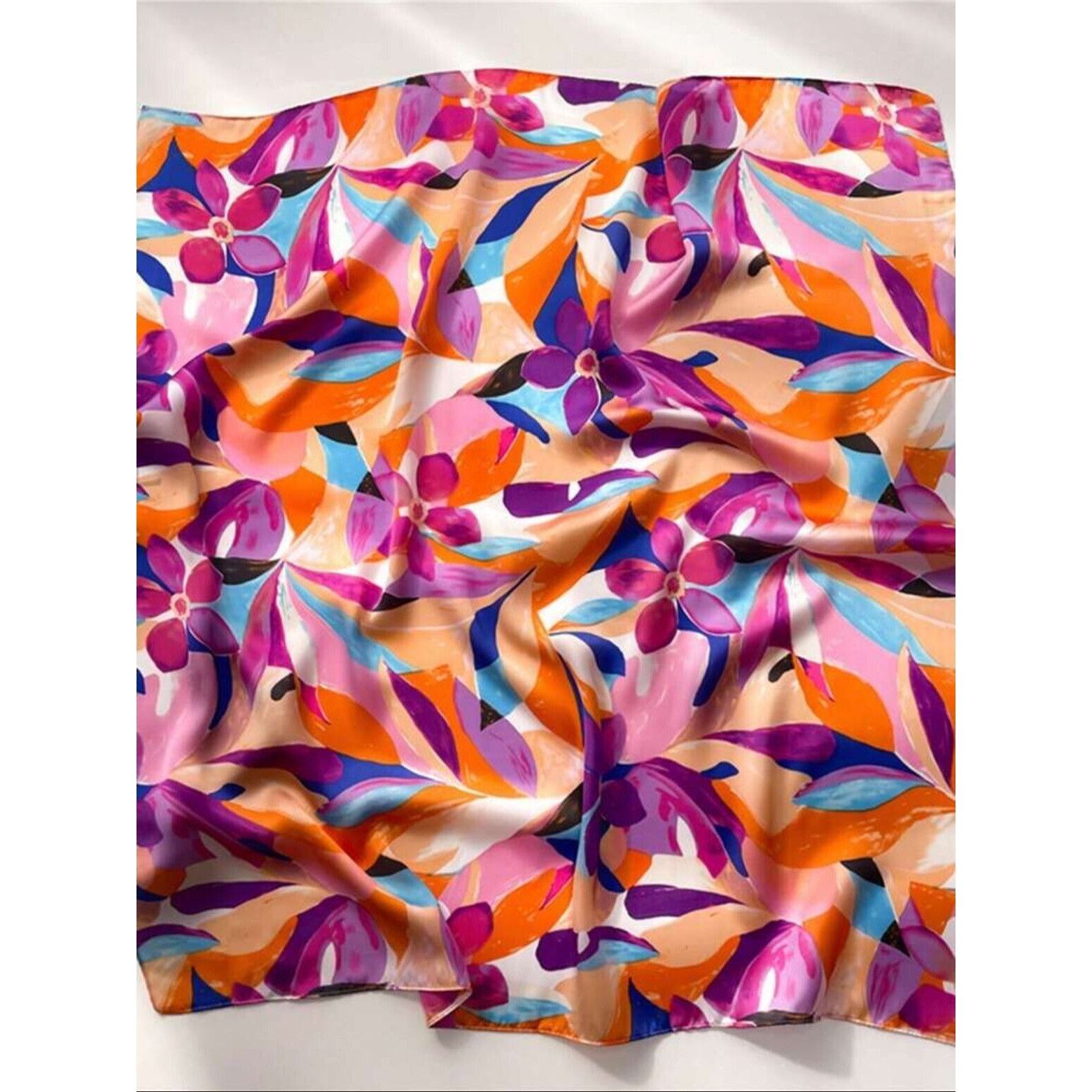 Other ✨Luxury Chic Silky Square Scarf Purple White Iris Flower Pri Size ONE SIZE - 4 Thumbnail