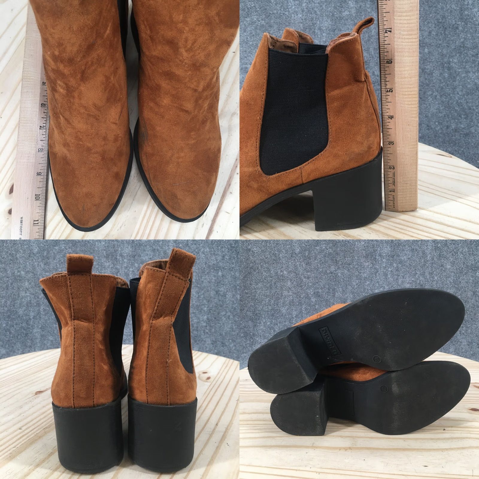 Vintage Divided By H & M Boots Womens 40 Ankle Chelsea Block Heels Orange Fabric Pull On Chelsea Boots Womens Orange Block Heels Size US 9 / IT 39 - 8 Thumbnail