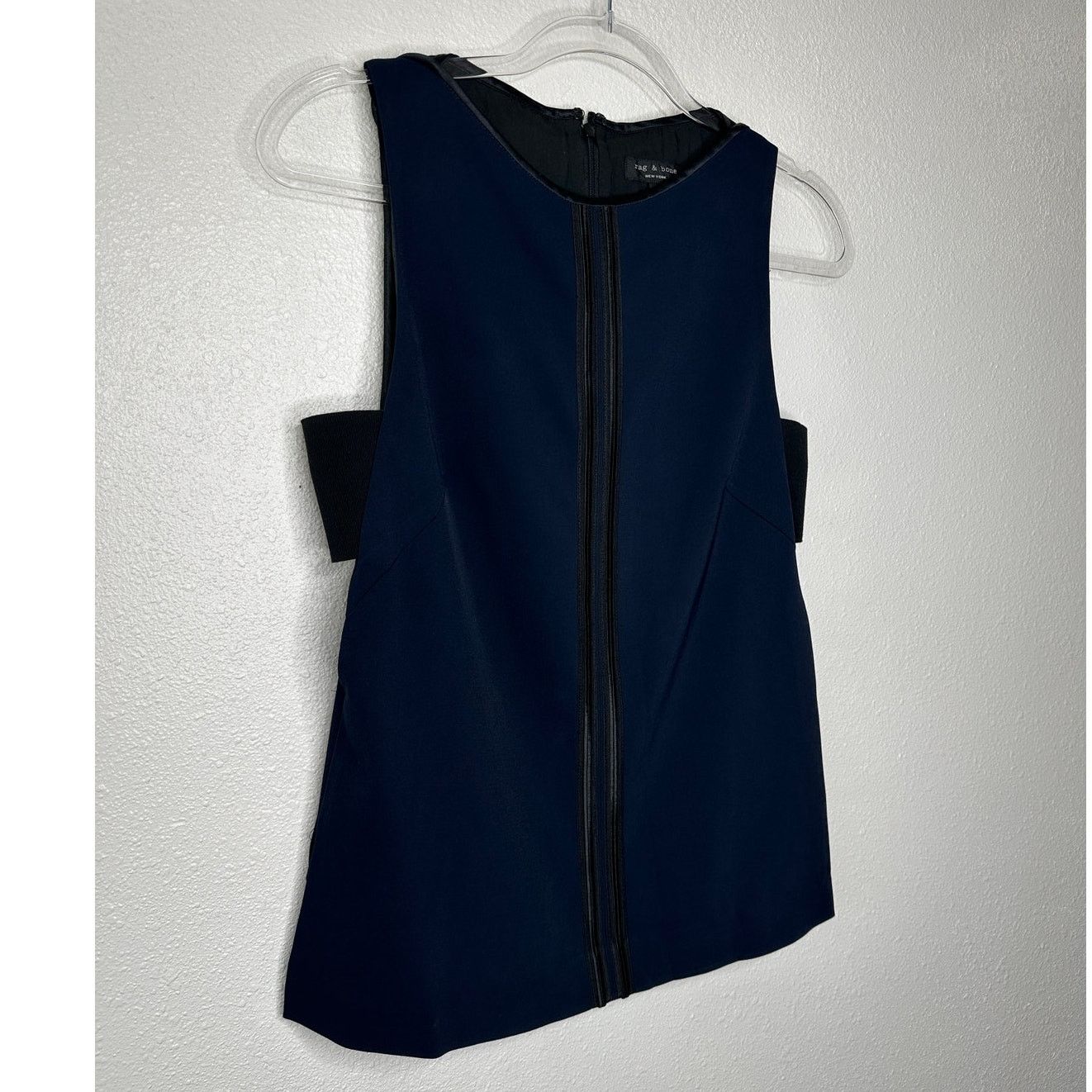 Rag & Bone rag & bone Navy Black High Neck Satin Zip Tank Sleeveless S Size S / US 4 / IT 40 - 4 Thumbnail