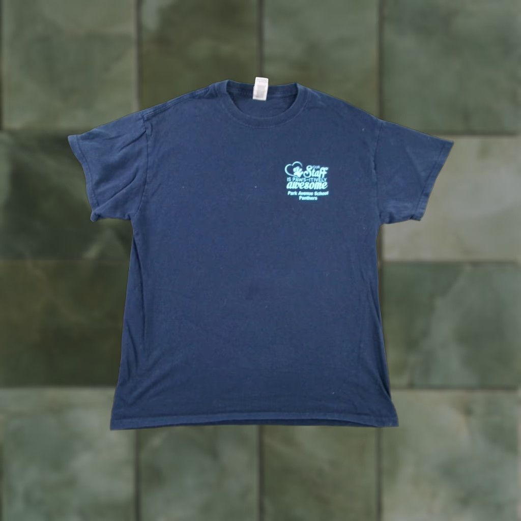 Gildan GILDAN Graphic Print School T-Shirt Men Medium Blue "Our Staff Is Paws Itively Awesome" Classic Crew Neck Short Sleeve Size US M / EU 48-50 / 2 - 1 Thumbnail