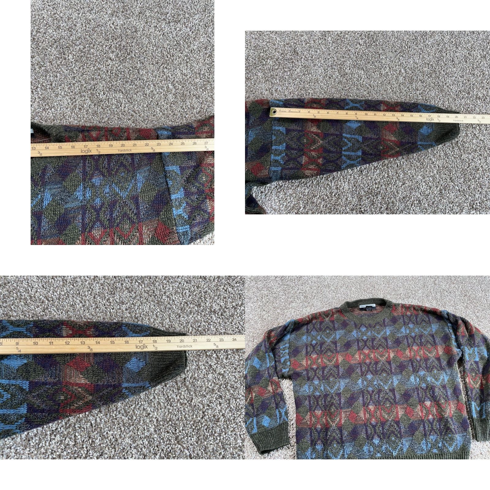 Geoffrey Beene VINTAGE Geoffrey Beene Sweater Geometric Lightweight Knit Adult M Green Long Sleeve Crew Neck Pullover 90s Dad Style Mens Size US M / EU 48-50 / 2 - 8 Thumbnail