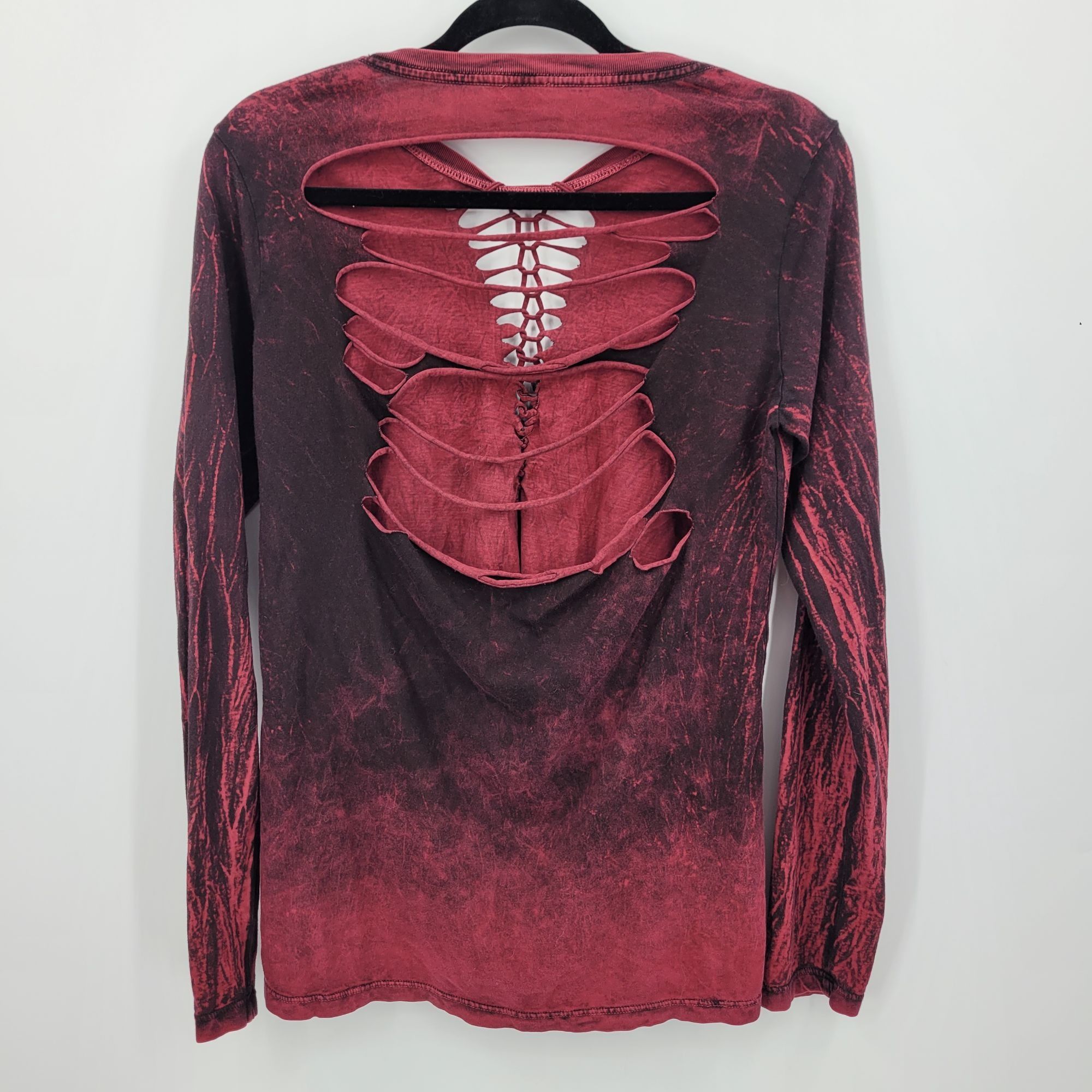 Affliction Vtg Affliction Distressed Oxblood Long Sleeve Shirt L Thrash Size L / US 10 / IT 46 - 2 Thumbnail