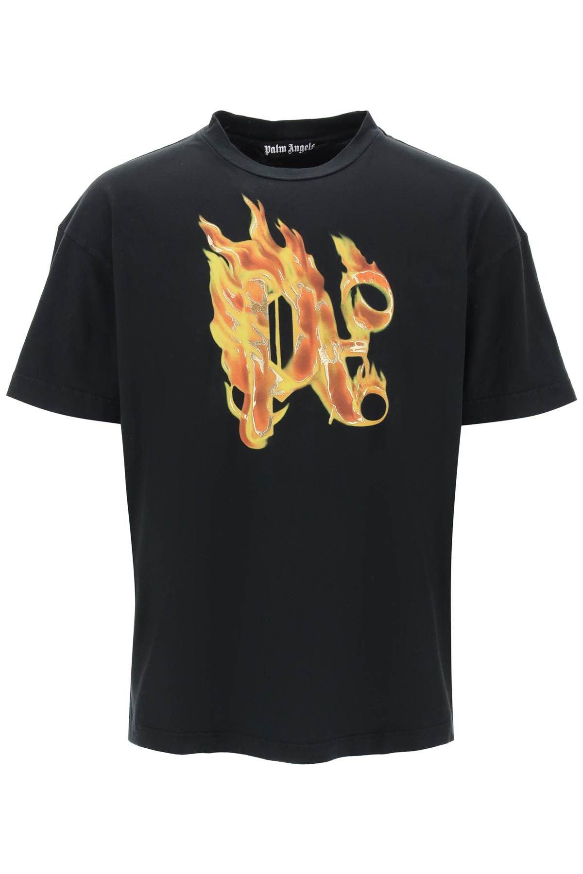 image of Palm Angels "burning Monogram T in Nero, Men's (Size Small)