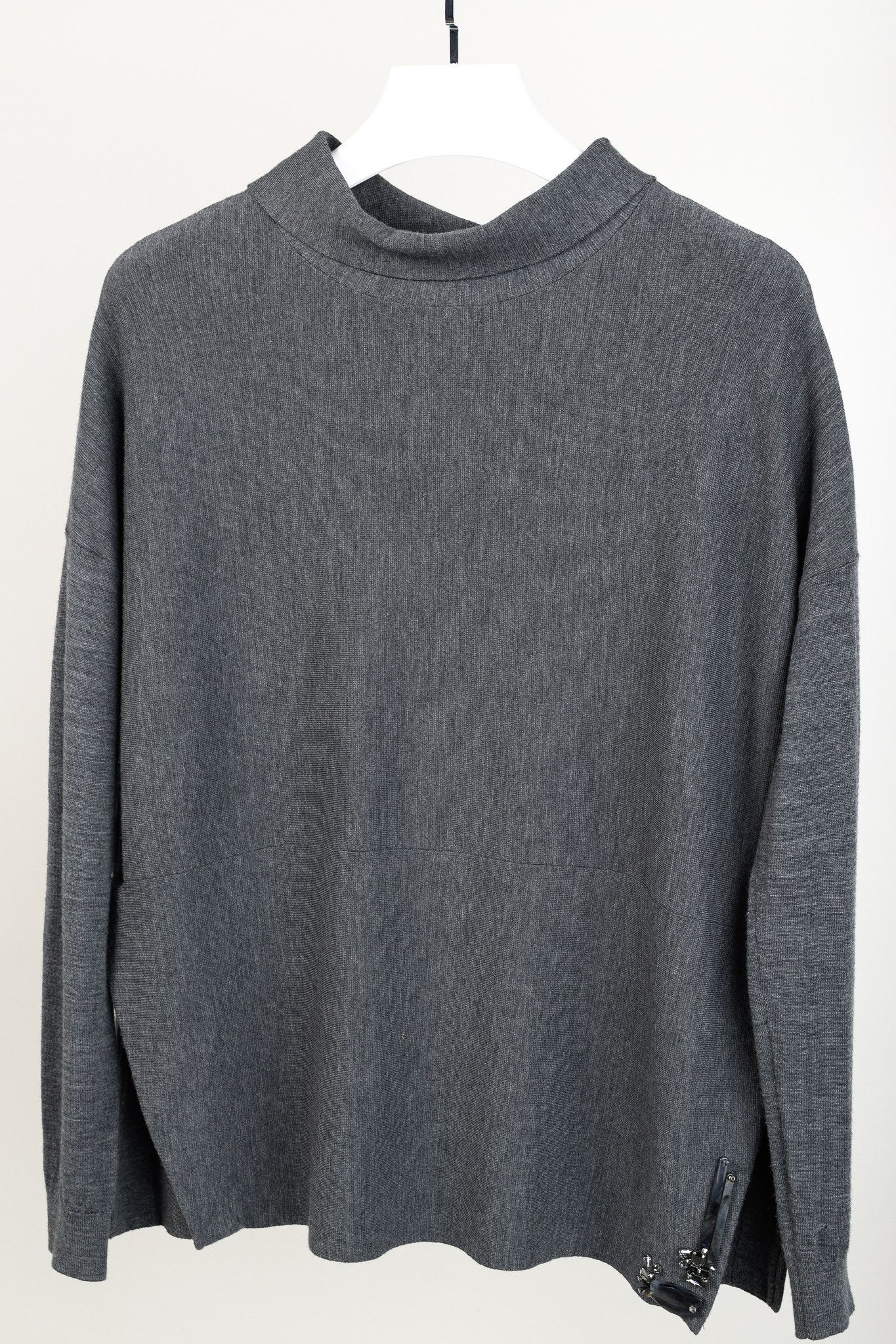 DOROTHEE SCHUMACHER Dorothee Schumacher Grey Wool-Blend Jeweled-Hem Sweater Size L / US 10 / IT 46 - 2 Thumbnail