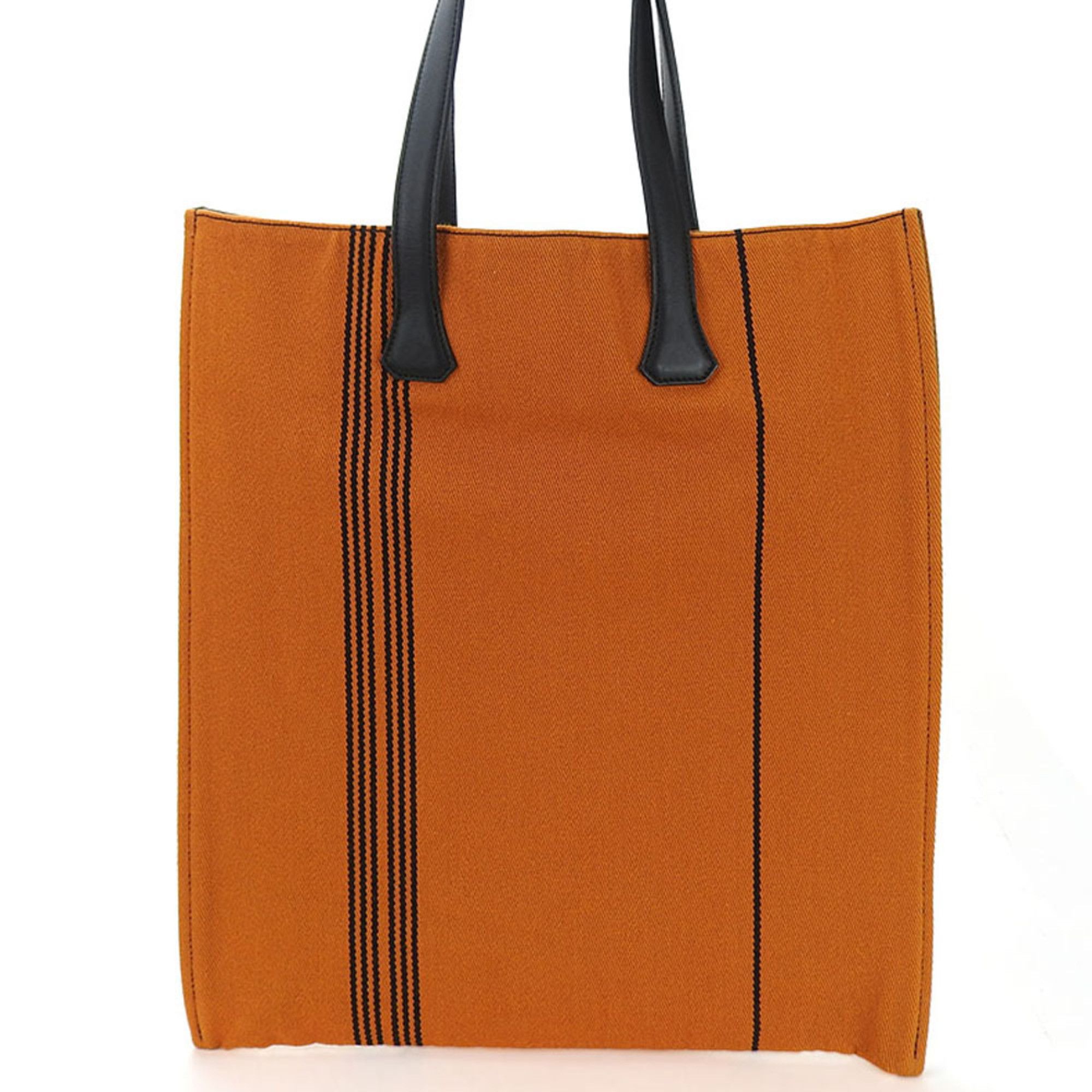 image of Hermes Tote Bag Potamos Cabas Gm Orange Black Canvas Leather Unisex Women's Men's Hermes Bag Orange