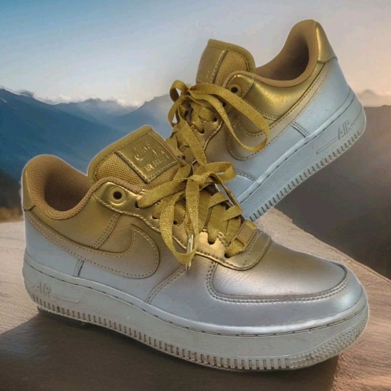 Nike Nike Women Air Force 1 Low Lux Metallic Gold Silver Platinum Gradiant Sneaker 6 36.5 Size US 6 / IT 36 - 3 Thumbnail