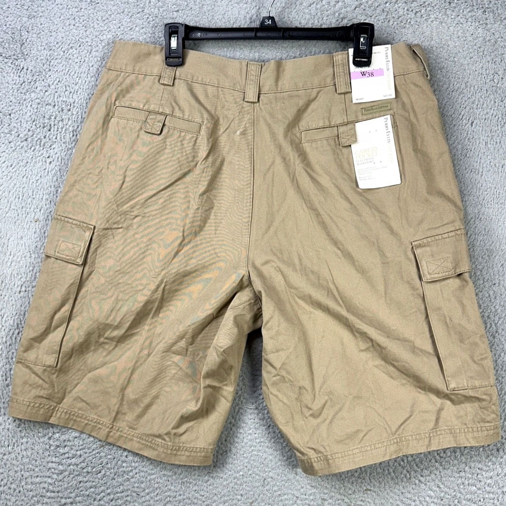 Perry Ellis Perry Ellis Mens Cargo Walk Shorts 38 Tan Relaxed Flat Front 100% Cotton NEW Size US 38 / EU 54 - 3 Thumbnail