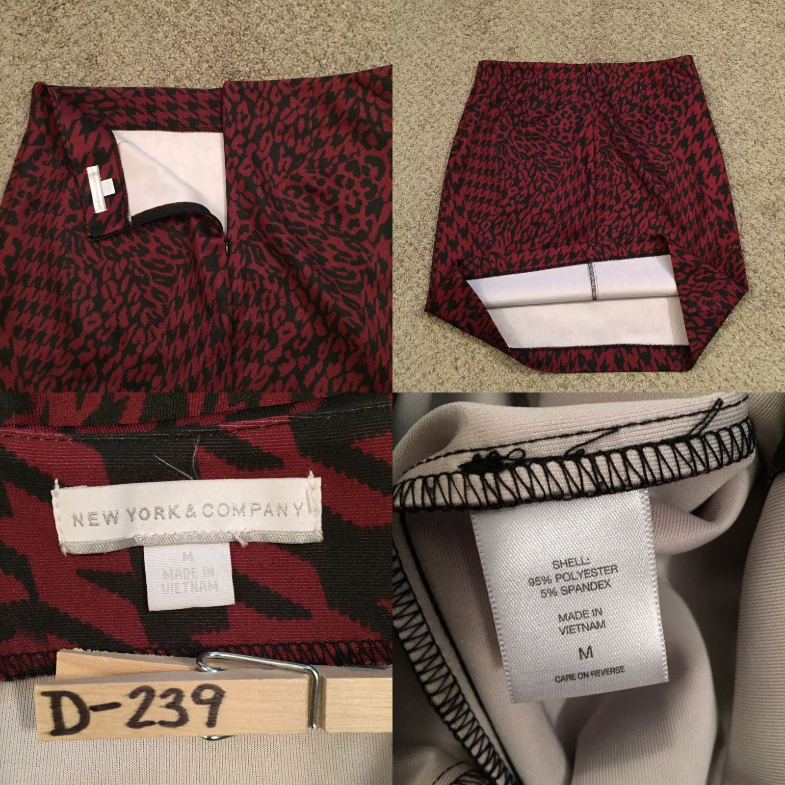 Vintage New York & Company Skirt M Red Animal Print Knee Length Pull Unlined Polyester Spandex Women Pencil Size 32" / US 10 / IT 46 - 8 Thumbnail