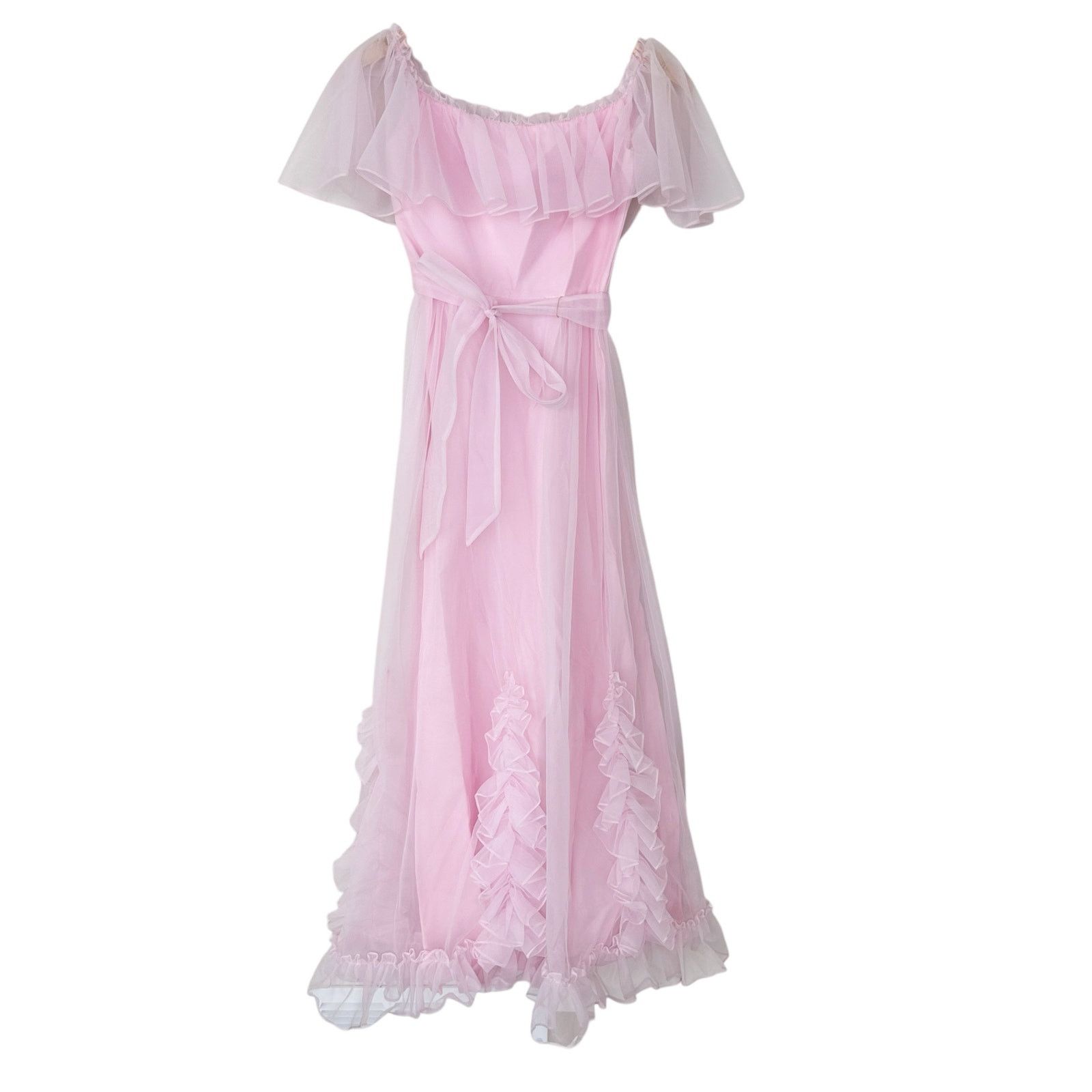 Vintage Vintage Pink Chiffon Ruffle Maxi Dress Sz S Size S / US 4 / IT 40 - 1 Thumbnail