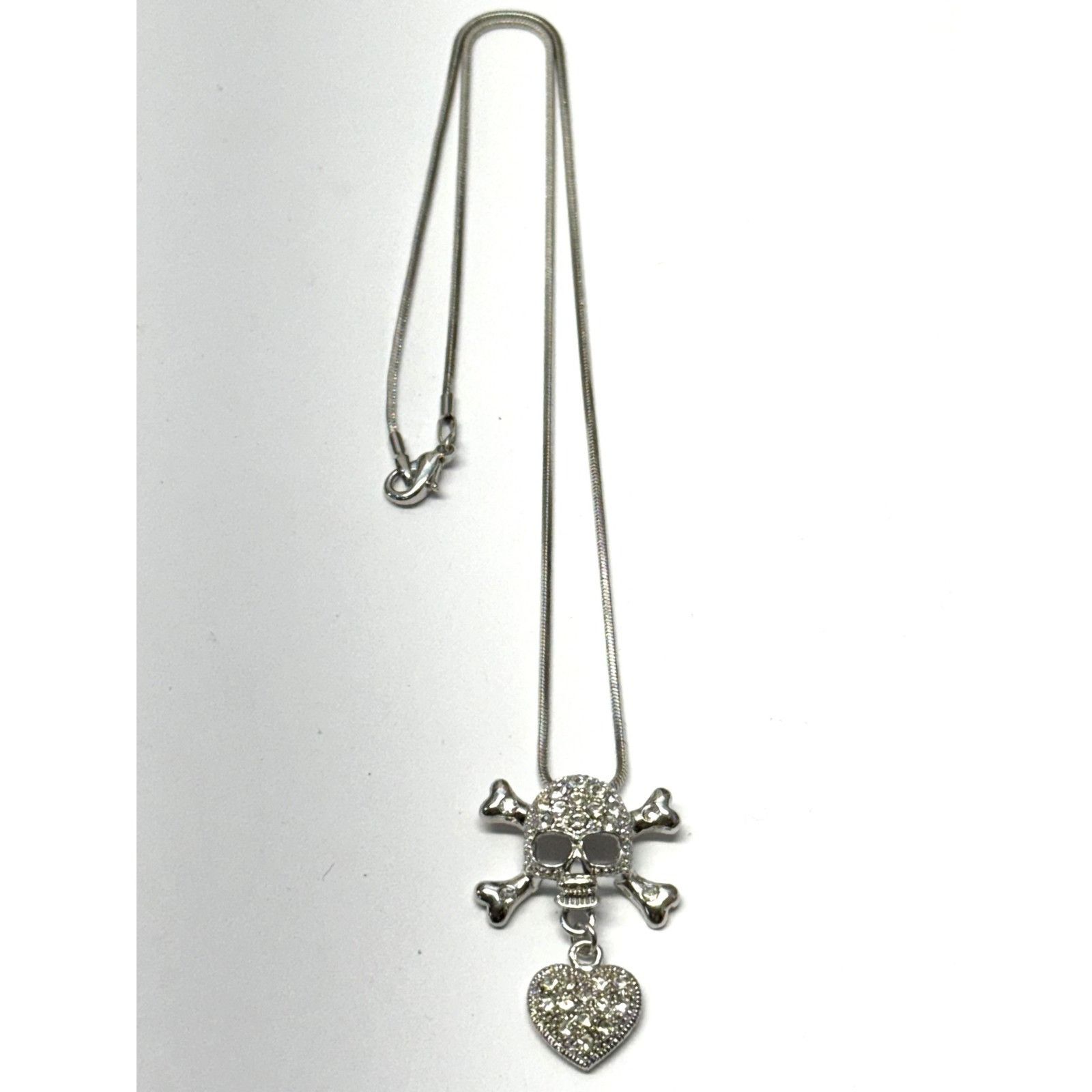 Other Vintage rhinestone skull and bone heart charm snake chain ne Size ONE SIZE - 1 Thumbnail
