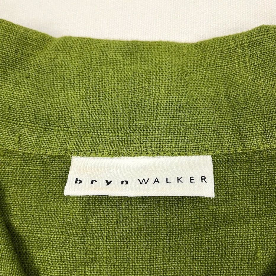 Bryn Walker Top Womens M Green Oversized 100% Linen MOP Buttons Ruffle Lagenlook