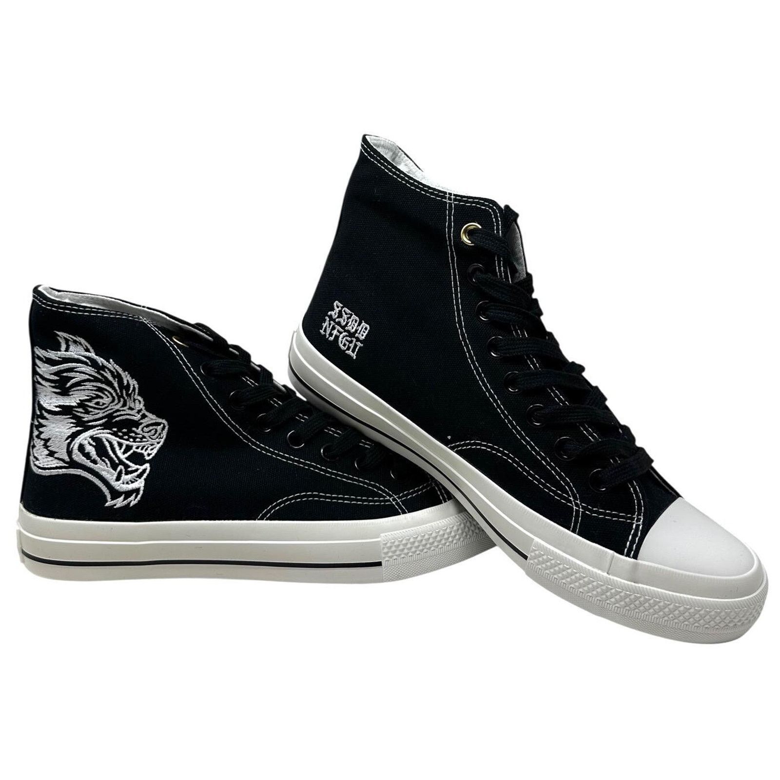 Darc Sport High Top Shoes Embroidered Wolves Sneakers Black, Men's (Size 11.5)