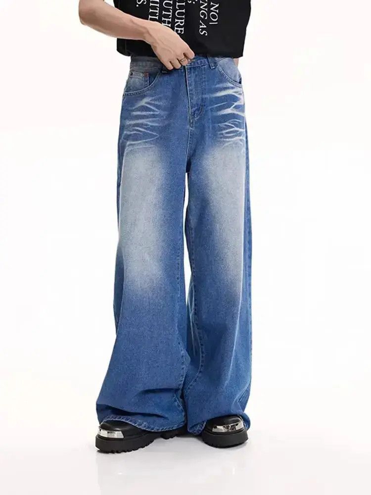 Japanese Brand Cat Whiskers Washed Blue Jeans Loose Trousers Size US 32 / EU 48 - 1 Thumbnail