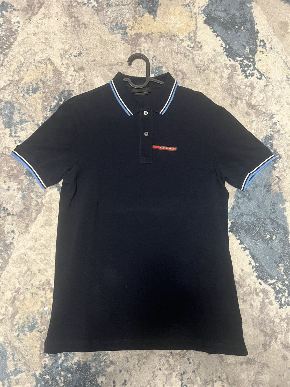 image of Prada Button Up Polo Shirt in Blue, Men's (Size Small)