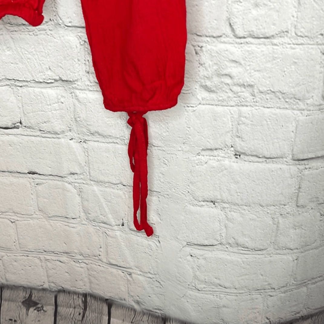 Vintage VINTAGE L.A. Hearts Women’s Red Long Sleeve Cold Shoulder Crop Top XS Elastic Waist Blouse Shirt Women Size XS / US 0-2 / IT 36-38 - 2 Thumbnail