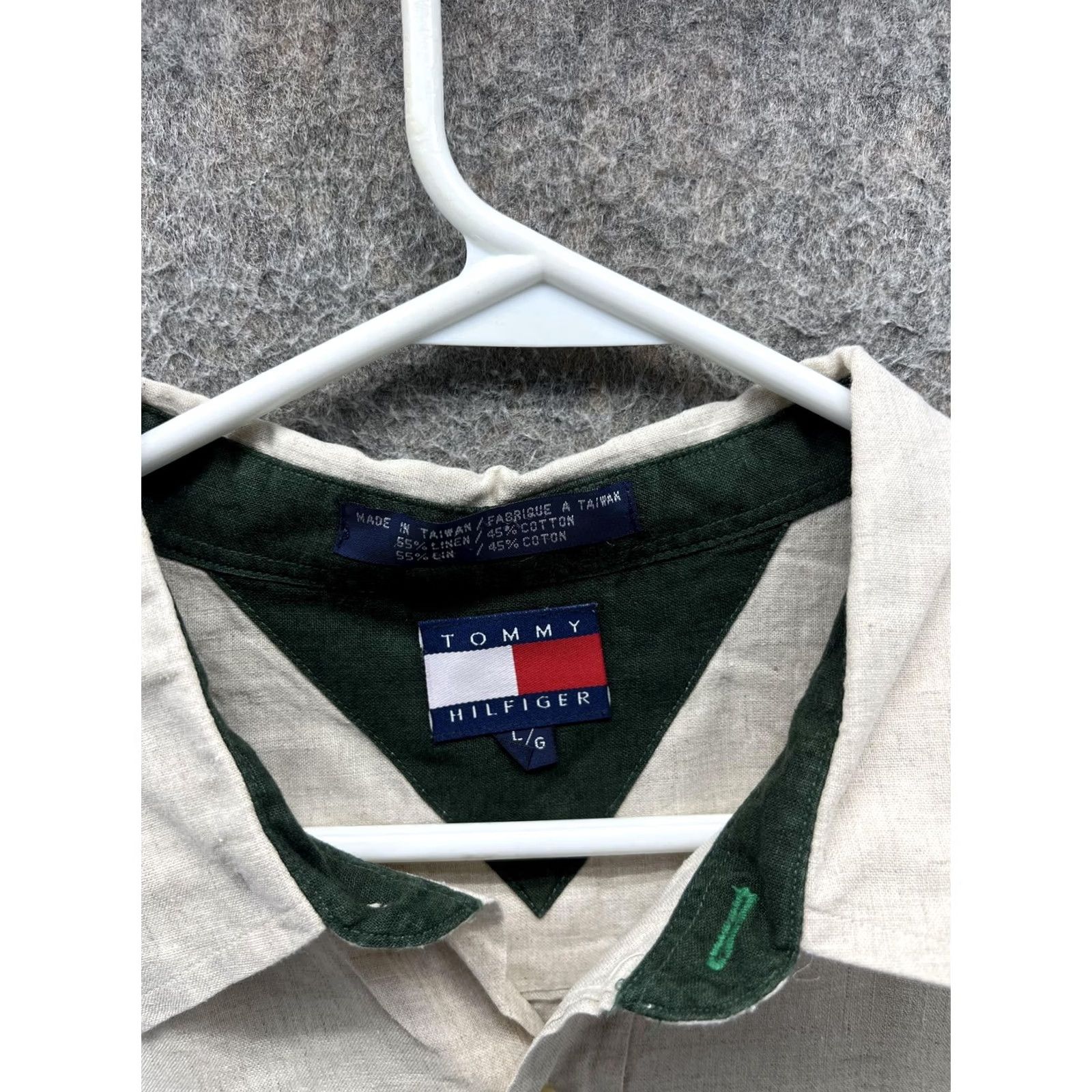 Tommy Hilfiger VINTAGE Tommy Hilfiger Shirt Mens Large Beige Linen Short Sleeve Button Front 90s Casual Size US L / EU 52-54 / 3 - 2 Thumbnail