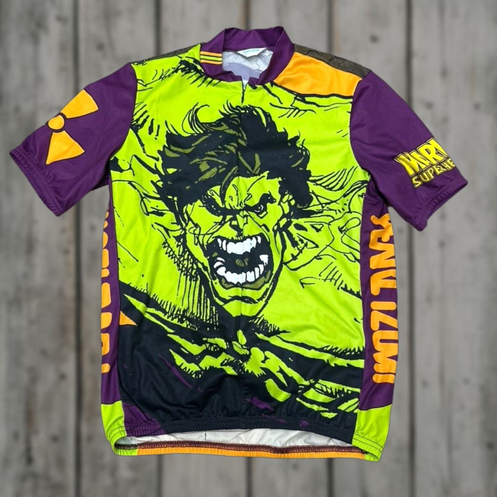 VINTAGE Pearl Izumi Incredible Hulk Marvel Men’s Cycling Jersey Shirt L Green 90s Mens