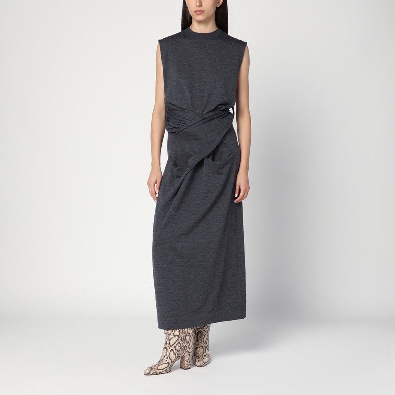 Jil Sander Jil Sander Gray Dress In Wool With Crossover Detail Size XS / US 0-2 / IT 36-38 - 1 Thumbnail