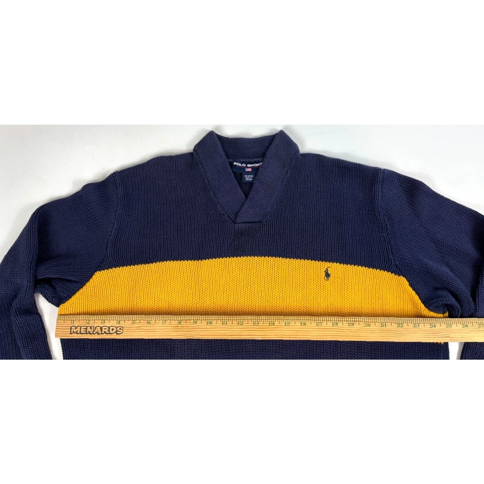 Polo Ralph Lauren VINTAGE Polo Sport Ralph Lauren Shirt Mens XL Navy Blue 90s Striped V-Neck Knit Sweater Pullover Size US XL / EU 56 / 4 - 7 Thumbnail