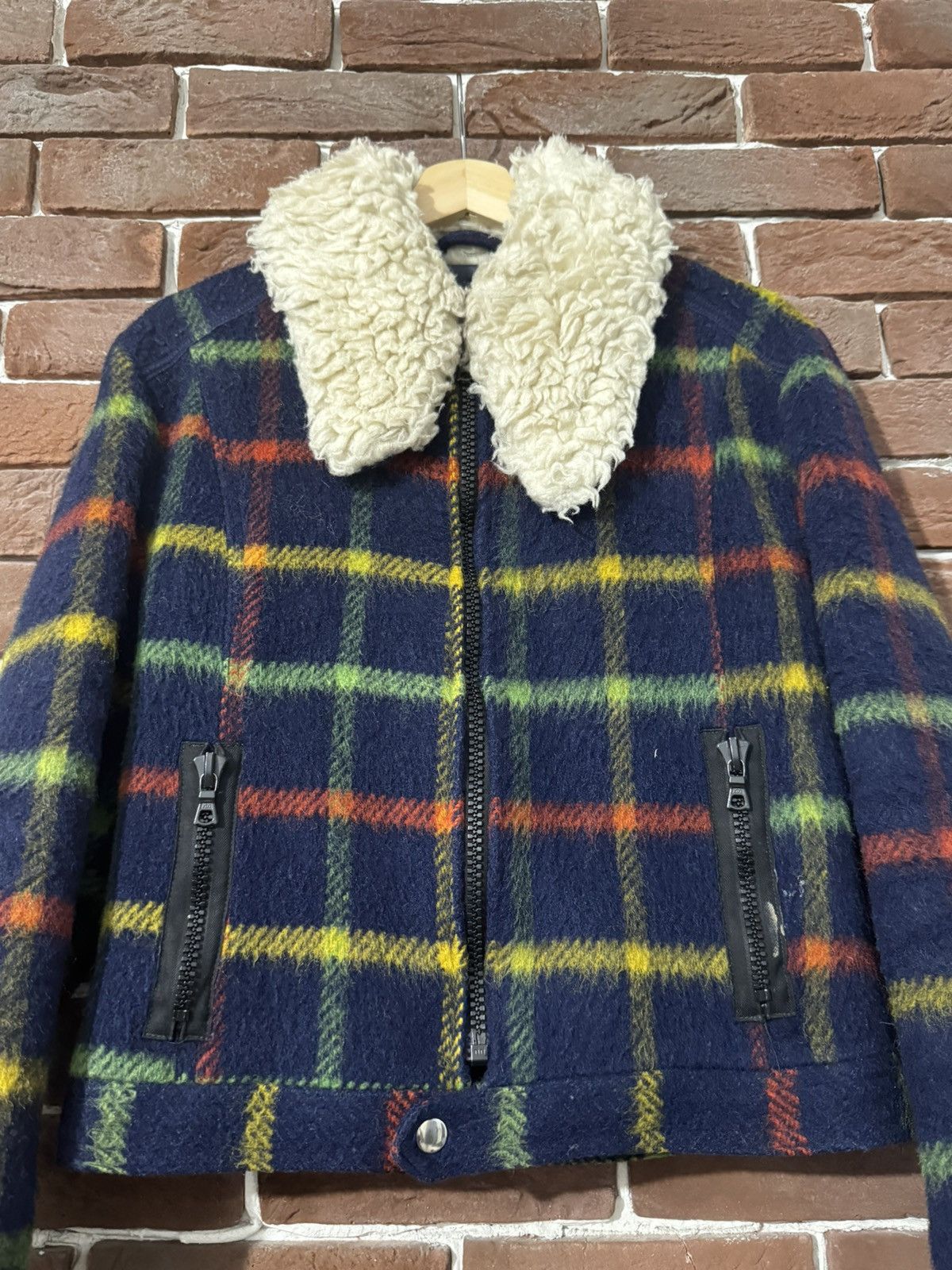 Japanese Brand VINTAGE Wool Fuzzy JACKET TARTAN RIRI ZIP Avant Garde Hype Size US S / EU 44-46 / 1 - 3 Thumbnail