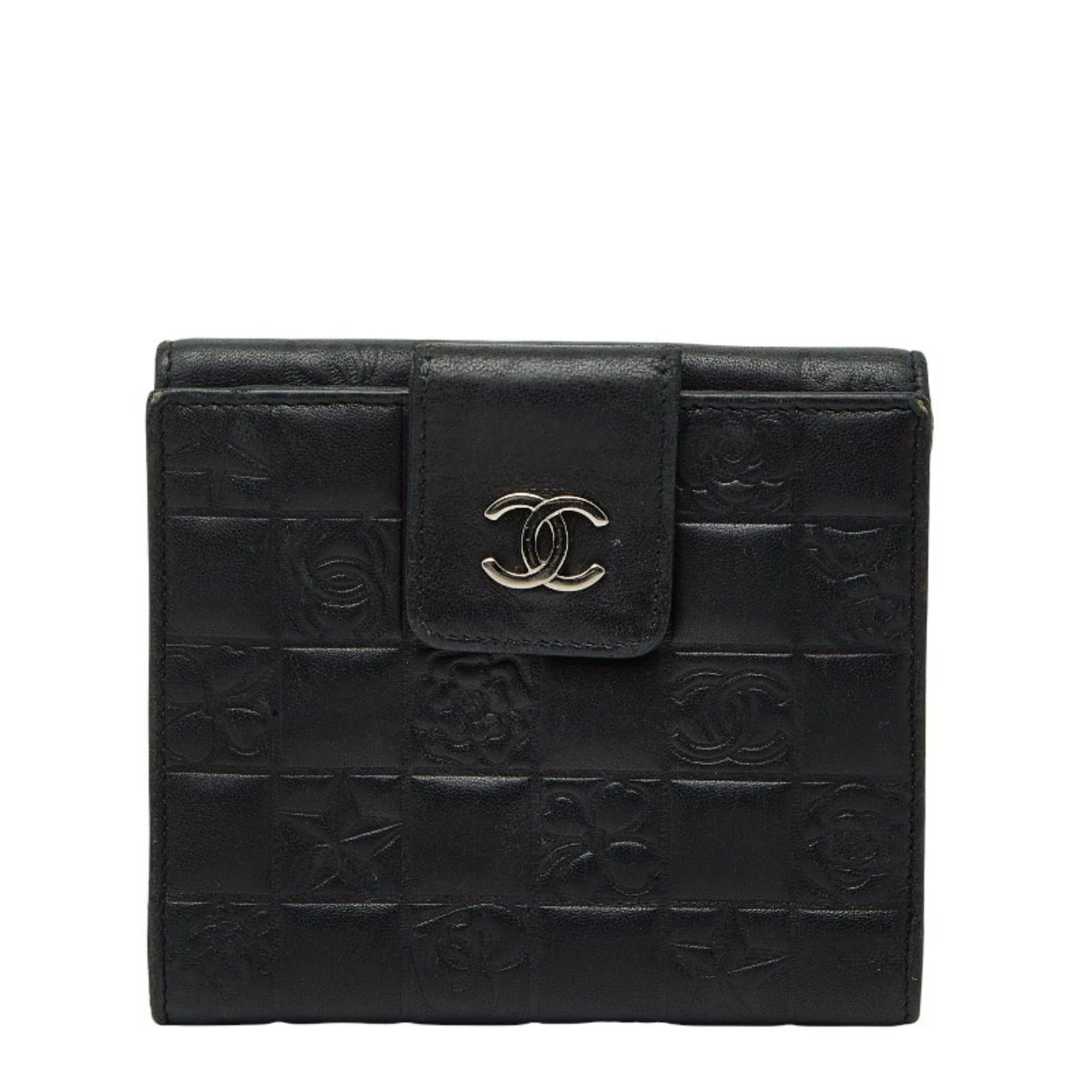CHANEL Icon Bifold Wallet A24212 Black Leather Women's