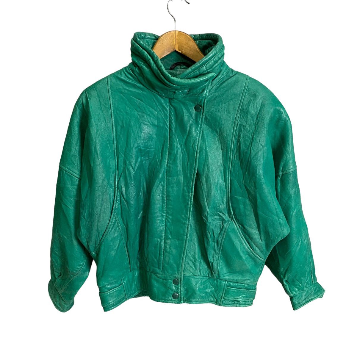 Leather × Vintage Vintage 80s teal green leather croped jacket Size M / US 6-8 / IT 42-44 - 1 Thumbnail