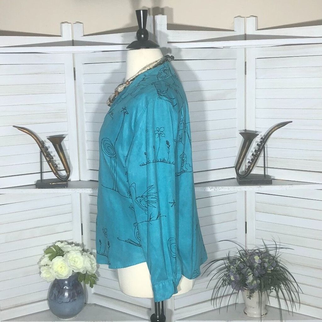Chicos shirt teal aqua faux suede stick animal Avant Garde Sz L (3) Size L / US 10 / IT 46 - 4 Thumbnail