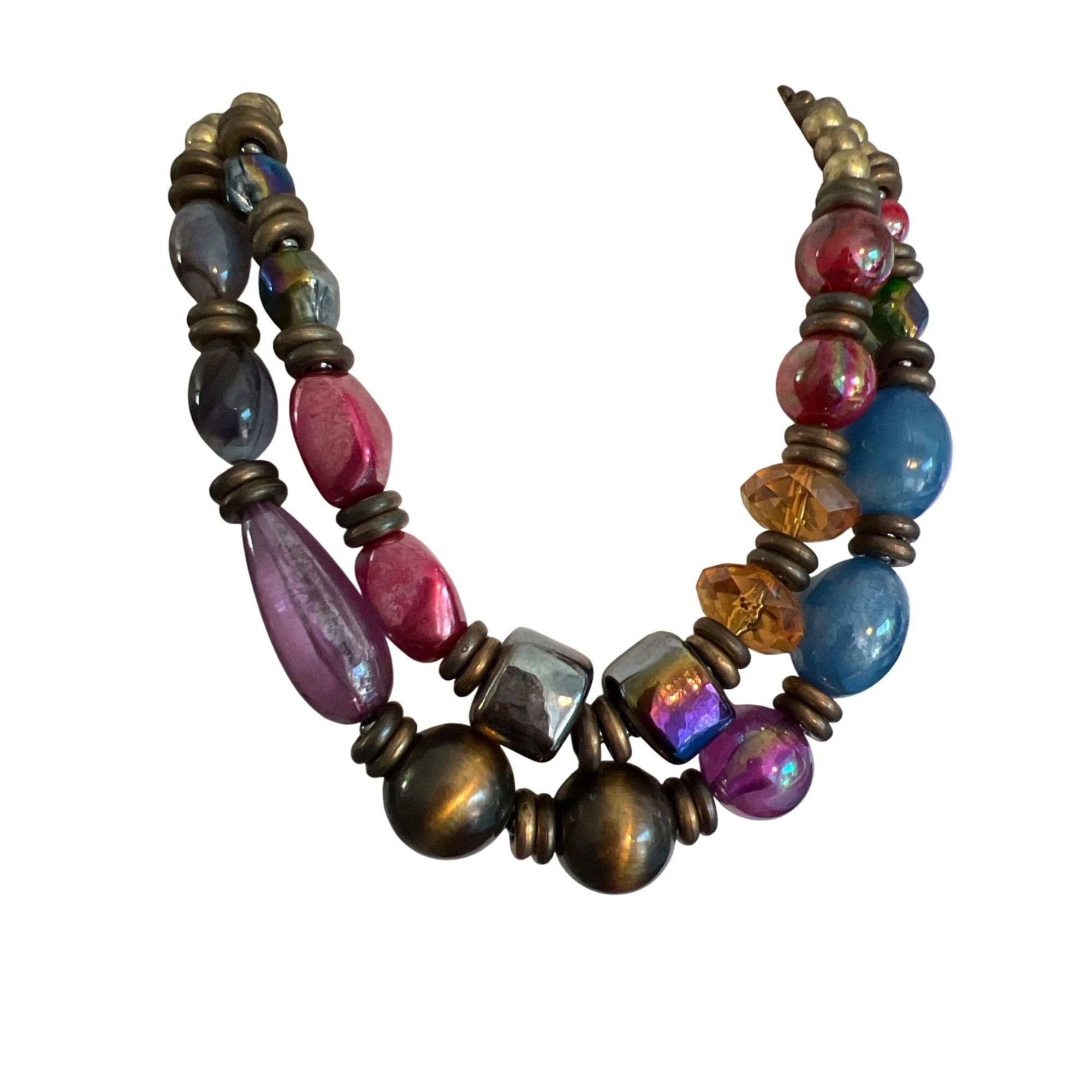 Other Vintage 2 Strand Statement Necklace Antique Gold Tone Acryli Size ONE SIZE - 1 Thumbnail