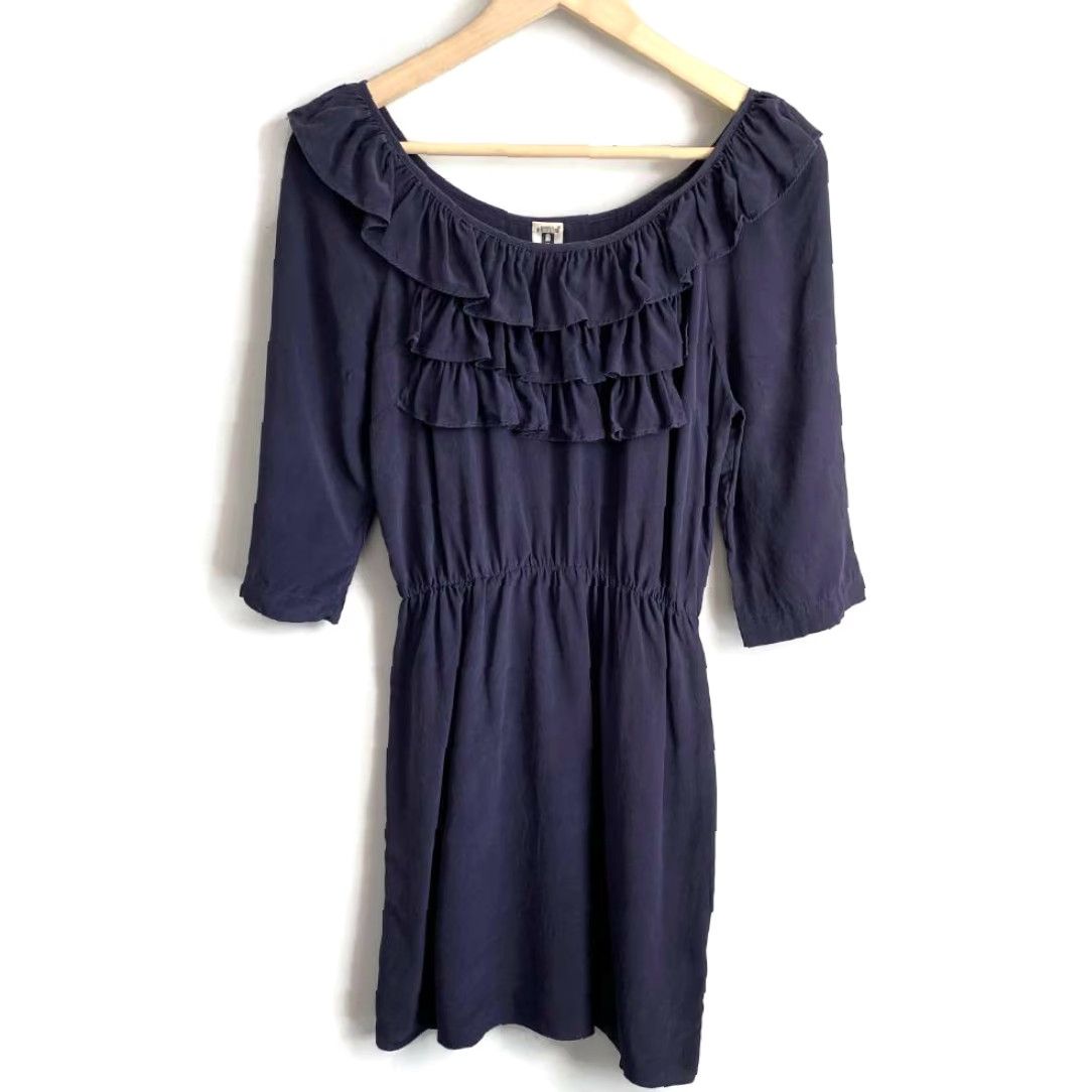 Amanda Uprichard Amanda Uprichard Dress A Line Blue 3/4 Sleeve 100% Silk XS Womens Mini Scoop Neck Ruffle Size XS / US 0-2 / IT 36-38 - 2 Thumbnail