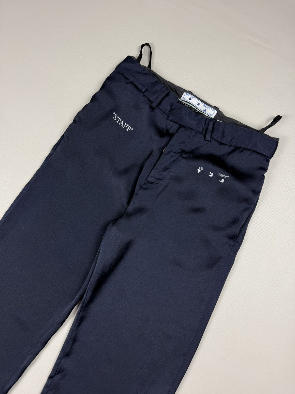Off-White Off White Men’s Satin Dress Pants “Staff” Logo Trousers Size US 32 / EU 48 - 2 Thumbnail