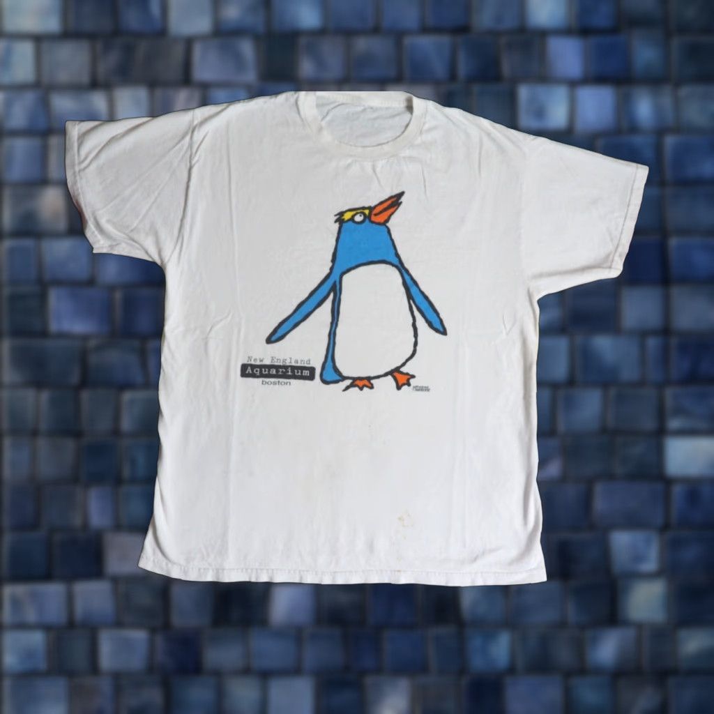 Vintage VTG 90s New England Aquarium Boston Penguin Nature Art White Tee L T-Shirt Mens Short Sleeve Crew Neck Graphic Print Vintage Logo Cotton Size US L / EU 52-54 / 3 - 1 Thumbnail
