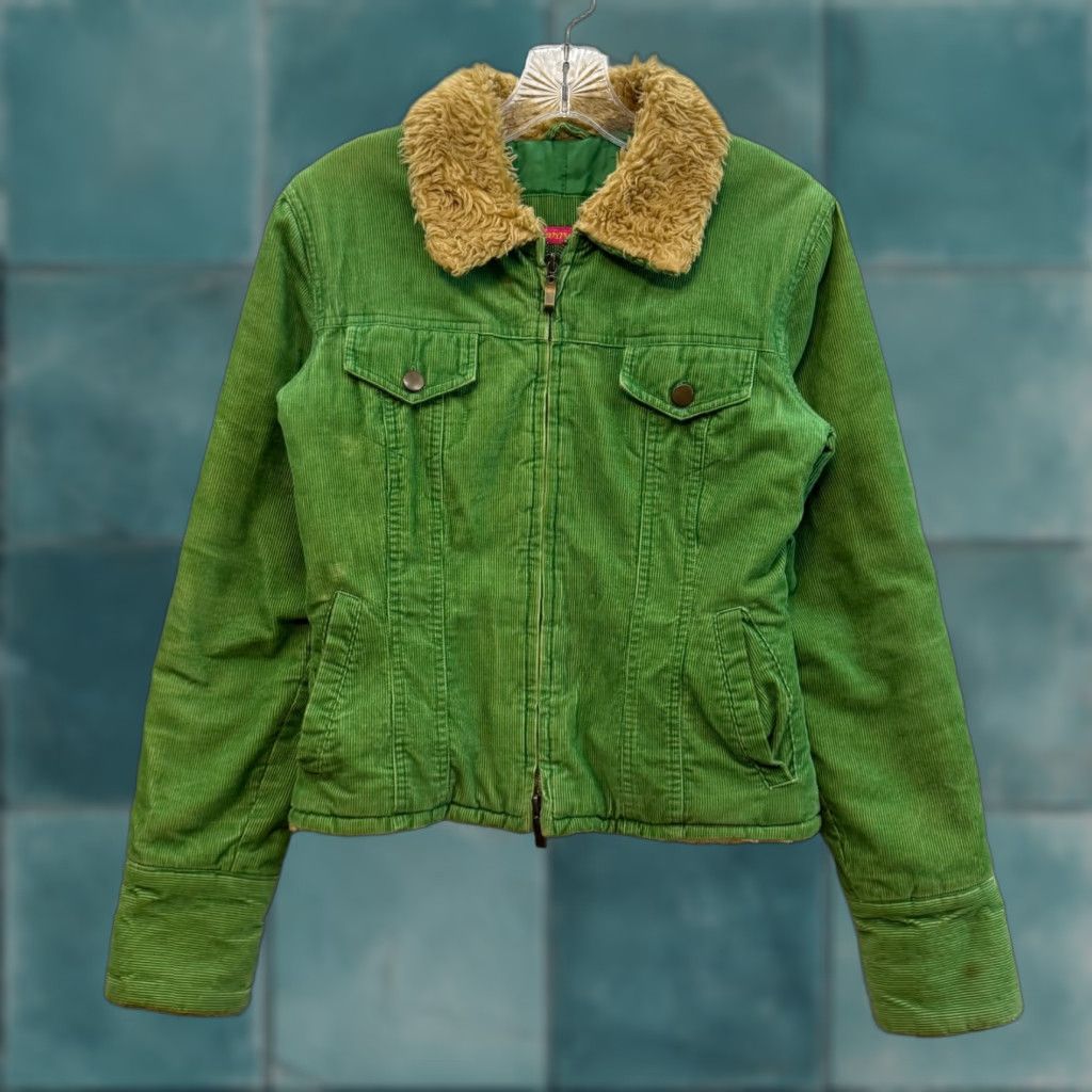 Vintage VINTAGE Jennyfer J Corduroy Jacket Womens Green Faux Fur Collar Full Zip Small S Size S / US 4 / IT 40 - 1 Thumbnail
