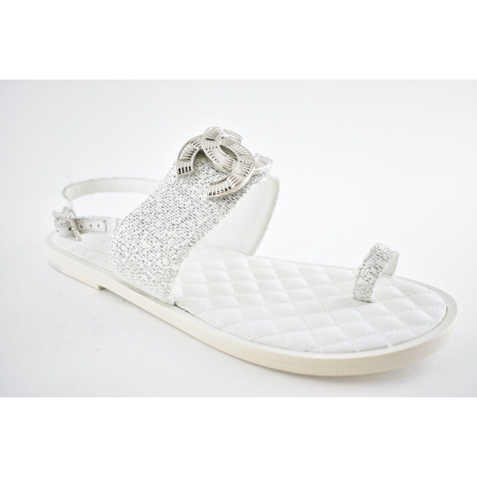Chanel Chanel 19C White Silver Fantasy Fabric CC Logo Ankle Size US 10.5 / IT 40.5 - 3 Thumbnail