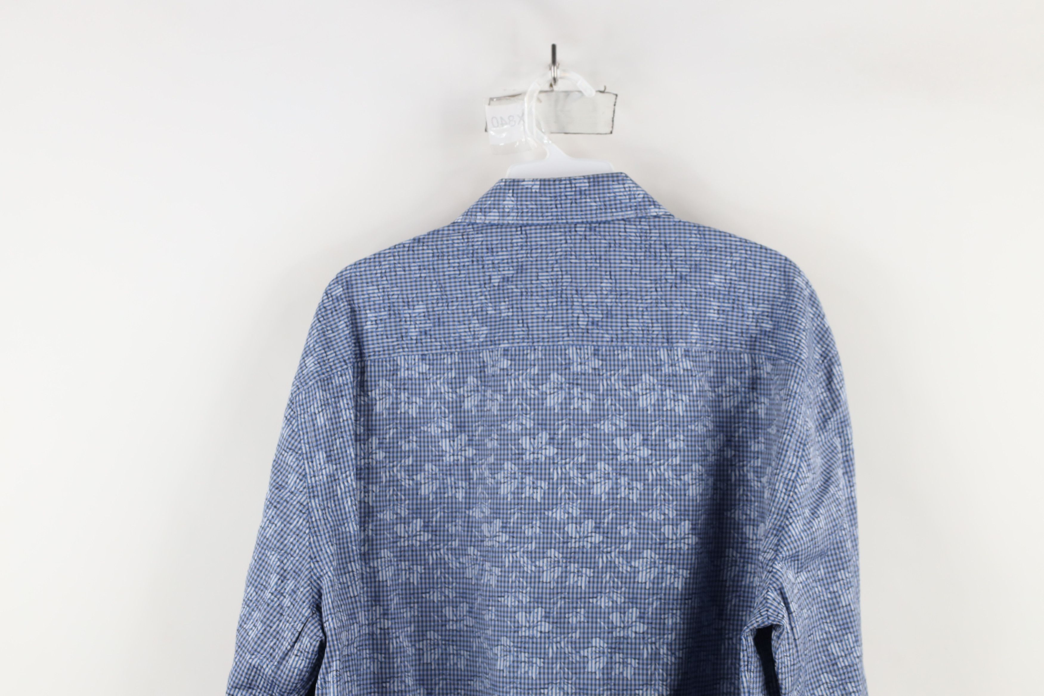 Vintage Bugatchi Uomo Fit Striped Flower Collared Button Shirt Blue Size US XL / EU 56 / 4 - 12 Thumbnail