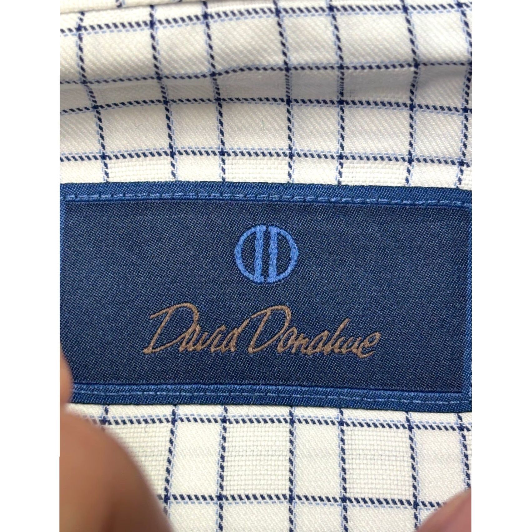David Donahue David Donahue Mens Shirt 17 32 33 White Blue Check Dress Button Down 100 Cotton Size 46R - 4 Thumbnail
