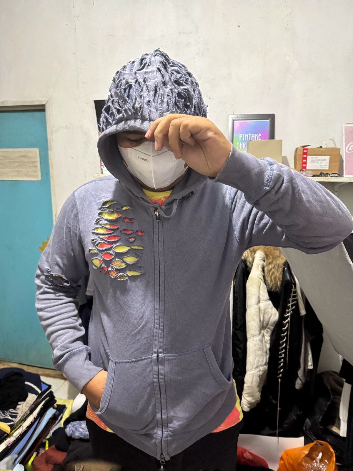 Japanese Brand Distressed Zipper Hoodie Faded Uniqlo Ifsixwasnine lgb Size US L / EU 52-54 / 3 - 11 Thumbnail