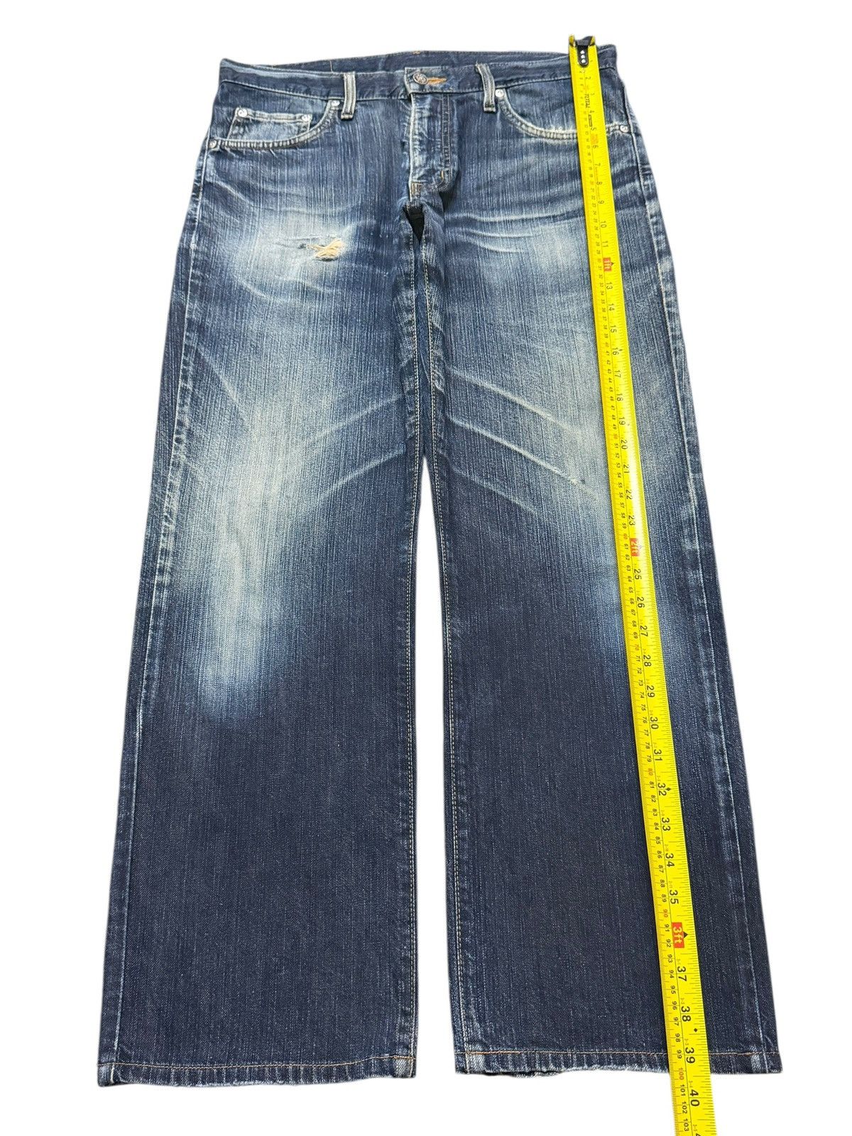 Edwin Vintage Edwin Blue Faded Wash Clawmark Style Wide Leg Baggy Size US 33 - 12 Thumbnail
