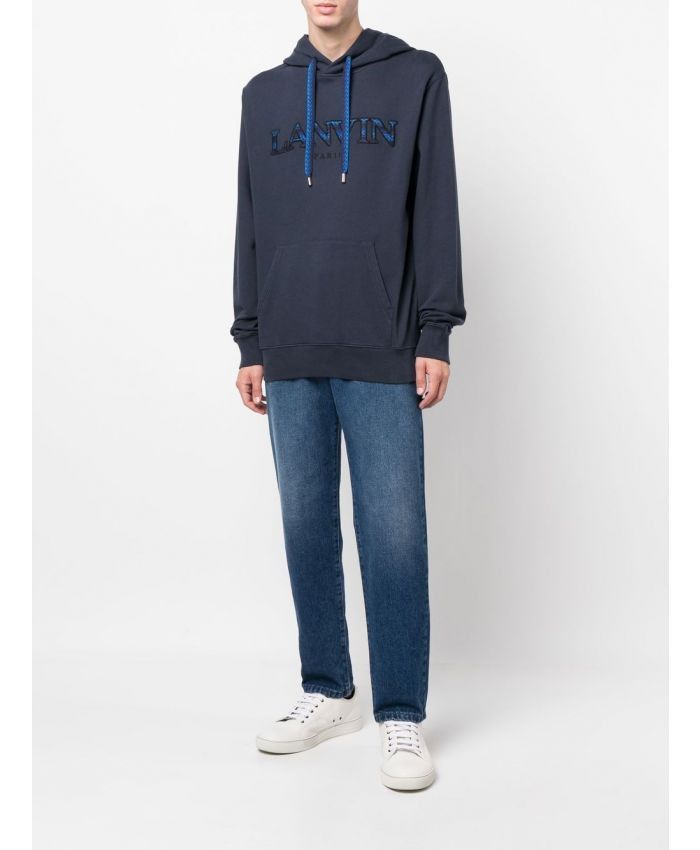 Lanvin o1w1db10724 Curb Embroidered Hoodie in Ink Blue Size US M / EU 48-50 / 2 - 3 Thumbnail