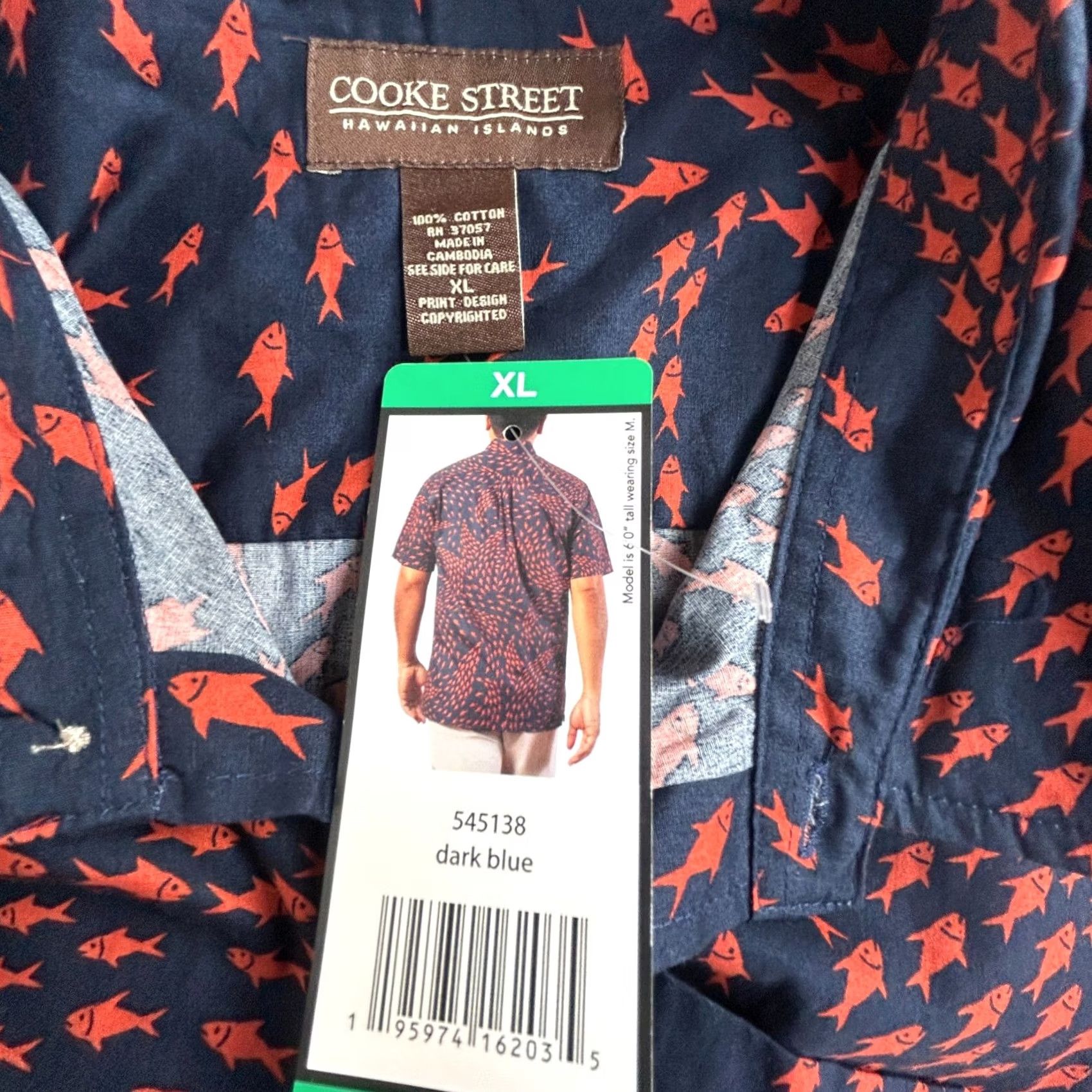 Vintage Cooke Street Men's Button Down Hawaiian Shirt Cotton Fish Print Blue XL NWT Size US XL / EU 56 / 4 - 3 Thumbnail