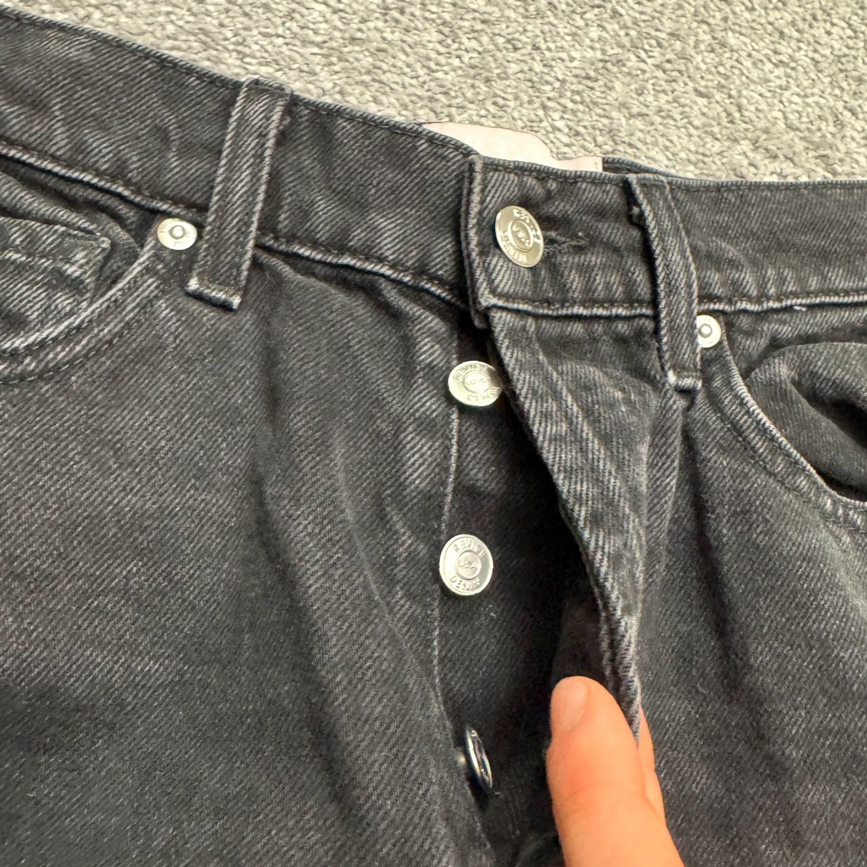 Vintage Revice Jeans Distressed Straight Black High Rise Button Fly Womens 24 Denim 100% Cotton City Grunge Jeans Size 42" / US 20 - 3 Thumbnail