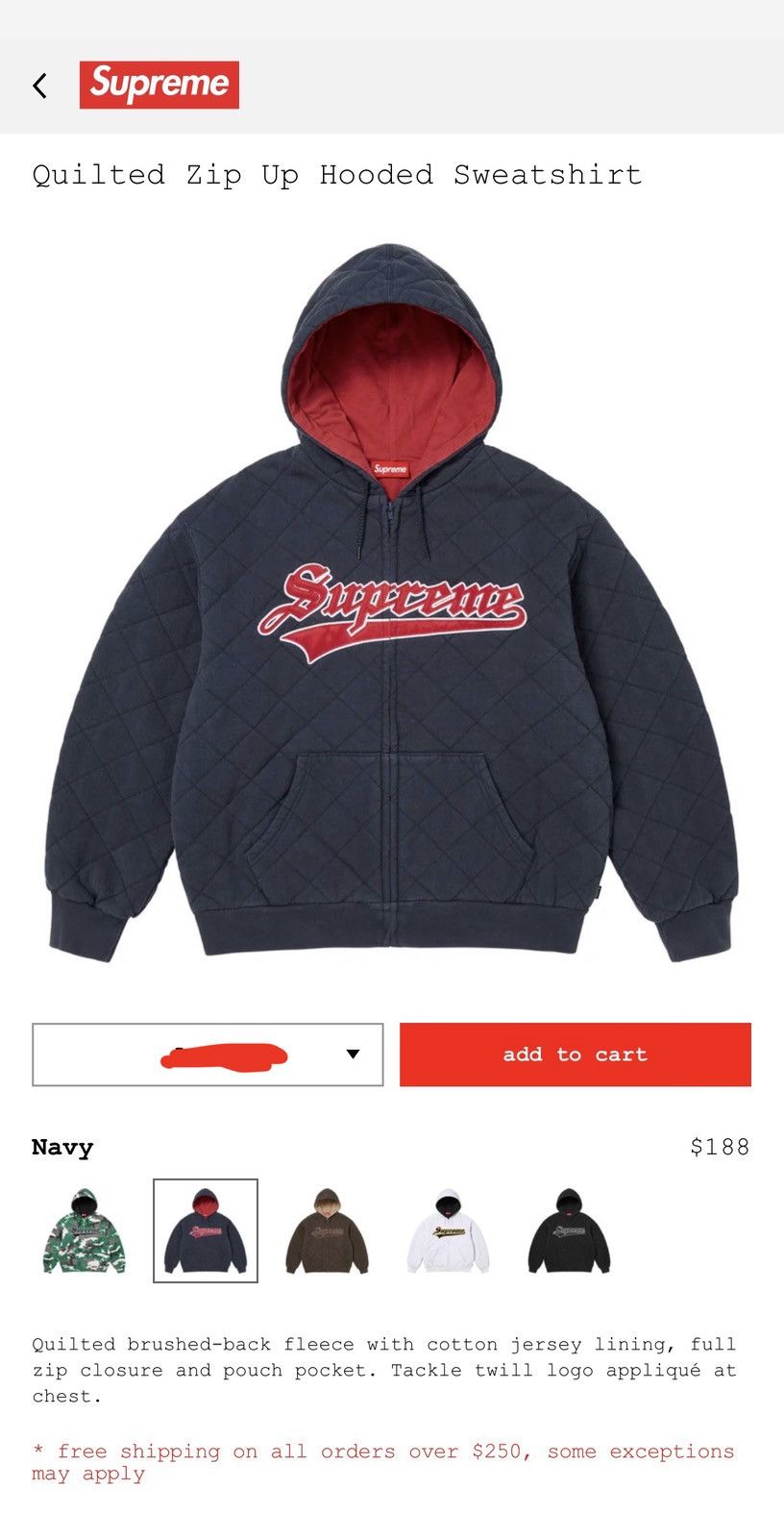 Supreme Supreme Quilted Zip Up Hoodie Sweatshirt Size US M / EU 48-50 / 2 - 1 Thumbnail