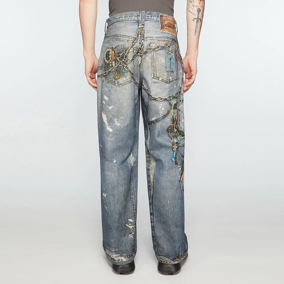 Jean × Vintage High Street Chain Print Washed Baggy Size US 31 - 2 Thumbnail