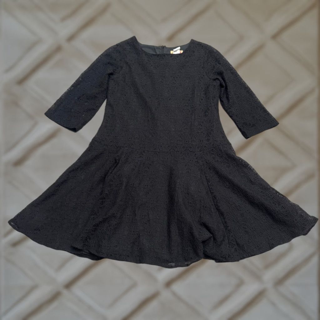 Vintage Studio 342 Womens Lace Fit & Flare A-Line Mini Dress 16 Black Cotton Blend Short Sleeve 3/4 Sleeve Lace Pattern Solid Womens Holiday Classic Size XXL / US 16-18 / IT 52-54 - 1 Thumbnail