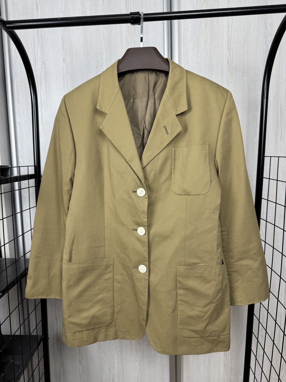 DAKS Daks London cotton beige unlined 3 button blazer Size L / US 10 / IT 46 - 1 Thumbnail