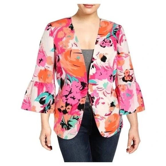 Nine West Nine West Womens Floral Bell Quarter Sleeve Blazer Size 12 Size XL / US 12-14 / IT 48-50 - 1 Thumbnail