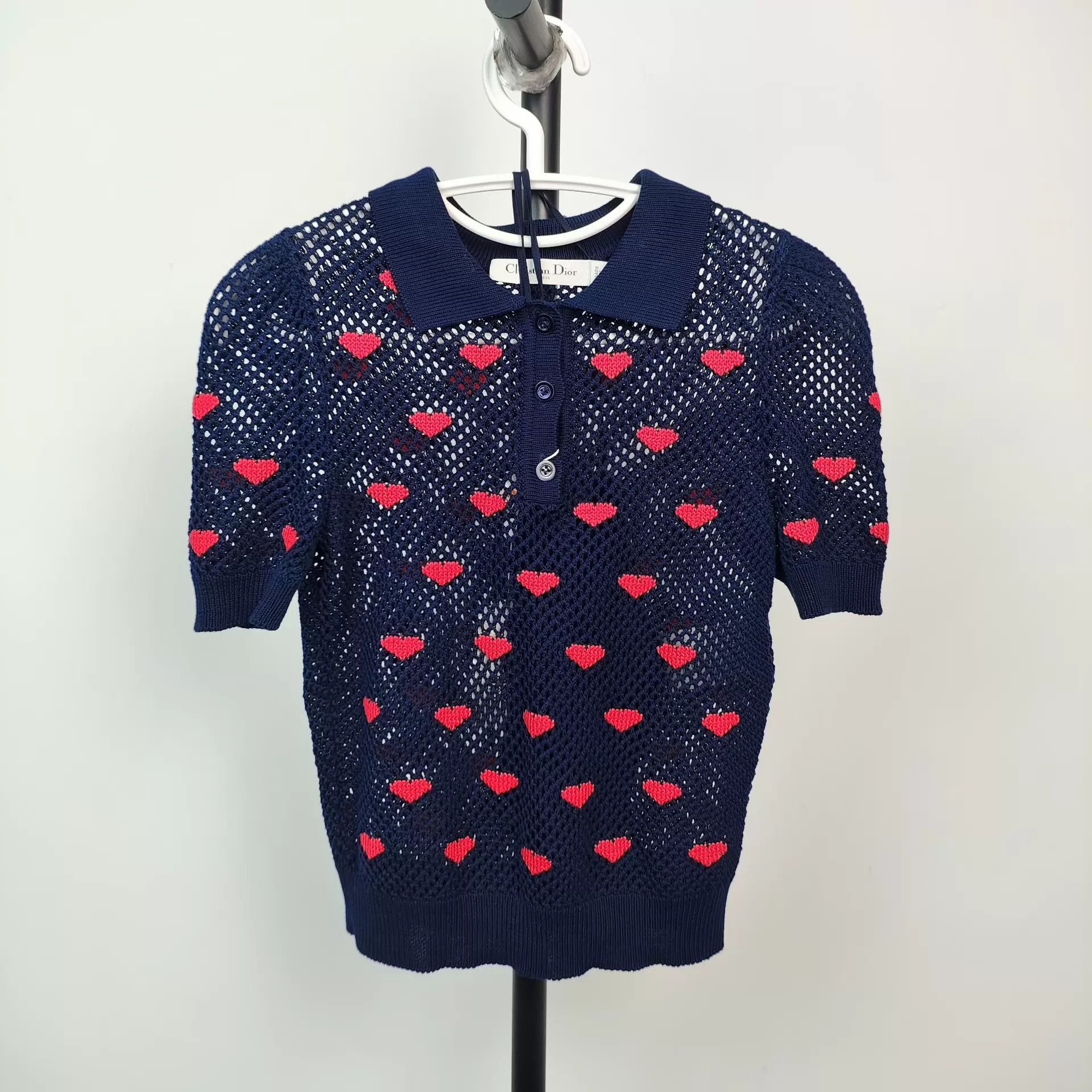 Dior Dior Knit Heart Short Sleeve Blue Lined Women's 34 Size XS / US 0-2 / IT 36-38 - 1 Thumbnail